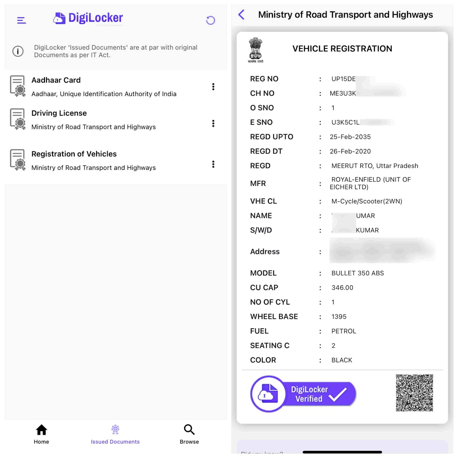 Download virtual RC PDF from DigiLocker app