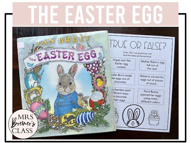 Easter Egg Jan Brett book activities unit with literacy printables, reading companion activities, lesson ideas, and a craft for Kindergarten and First Grade
