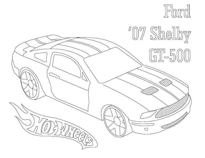 Cool coloring page of Hot Wheels Ford Shelby GT-500. Great activity  title=