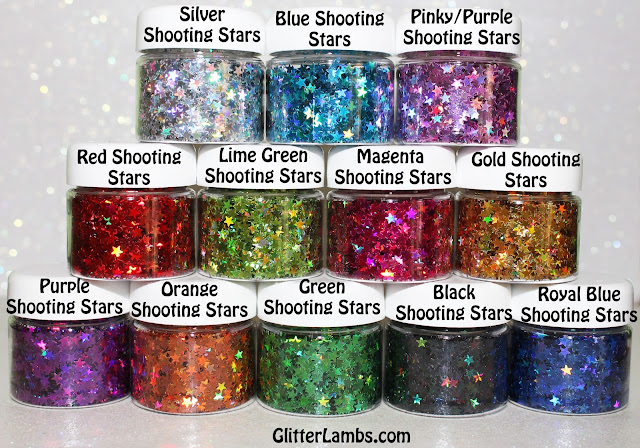 Silver, Gold, Purple, Red, Green, Black, Blue, Orange, Pink holographic star chunky body glitter