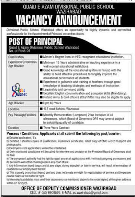 Quaid E Azam Divisional Public School Jobs 2023 (December Jobs )