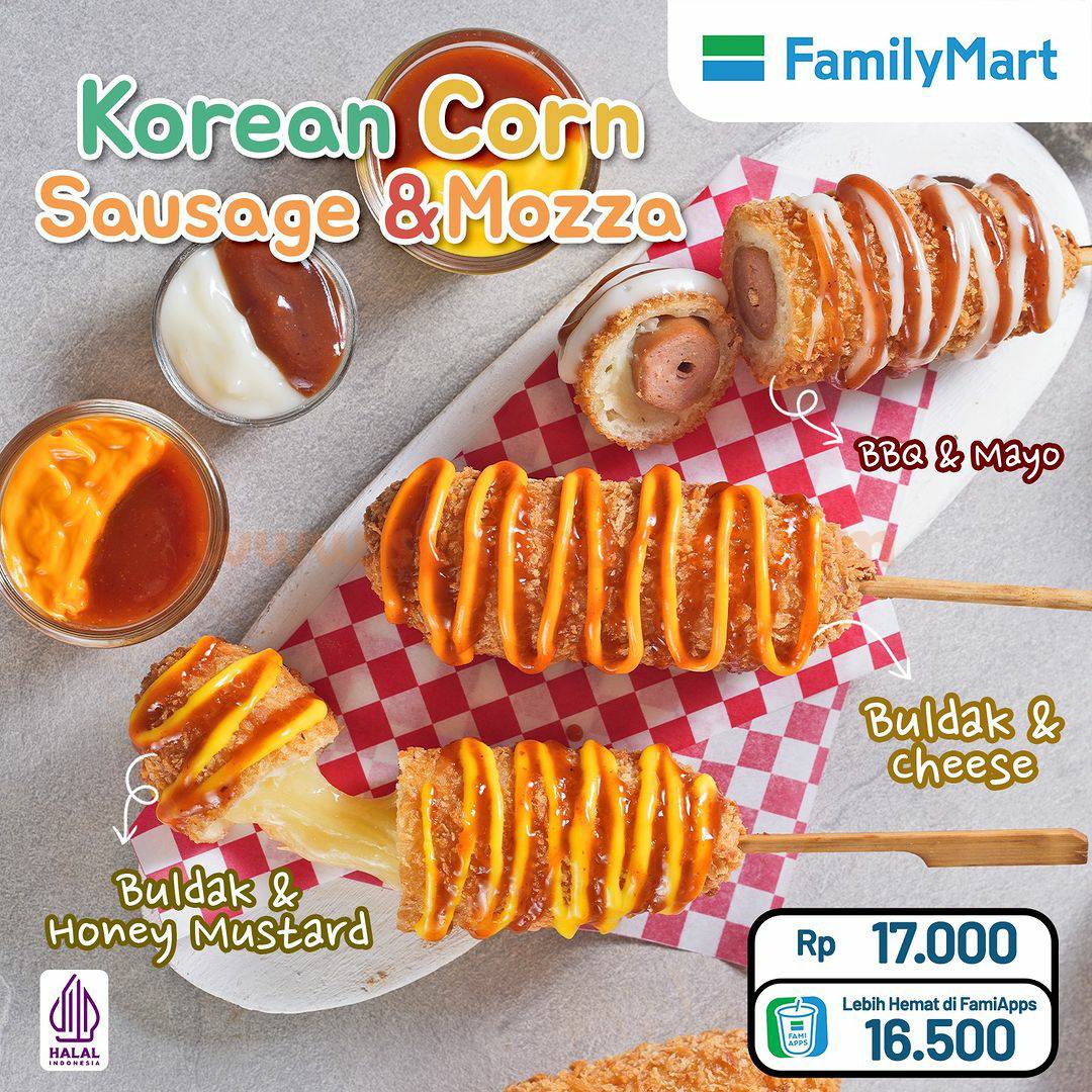 Promo FAMILYMART KOREAN CORN SAUSAGE & MOZZA Cuma 17RB