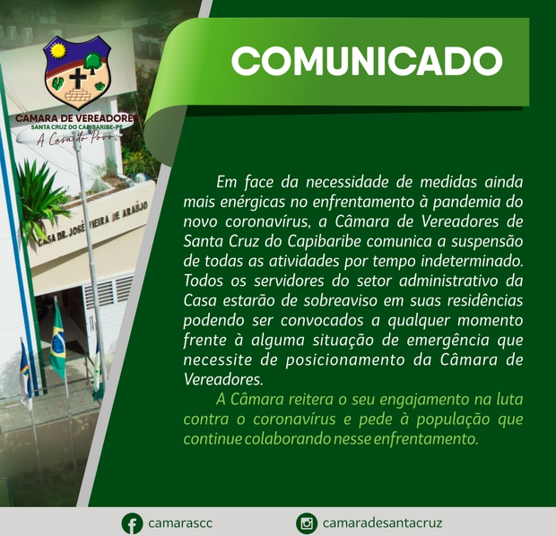 Comunicado da Câmara de Vereadores de Santa Cruz do Capibaribe