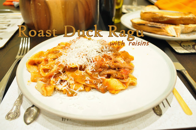 roast duck leg ragu with raisins