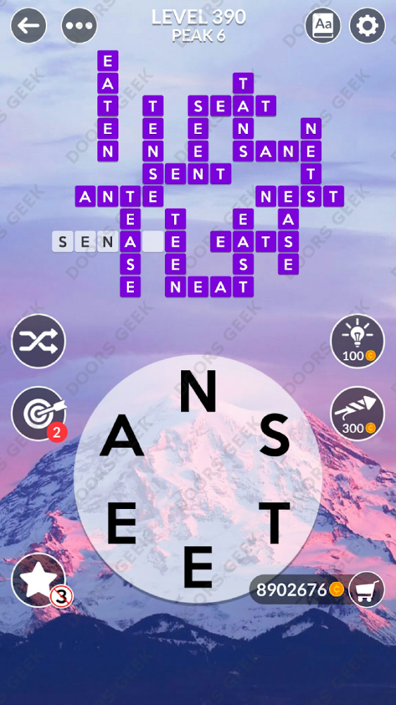 Wordscapes Level 390 answers, cheats, solution for android and ios devices.