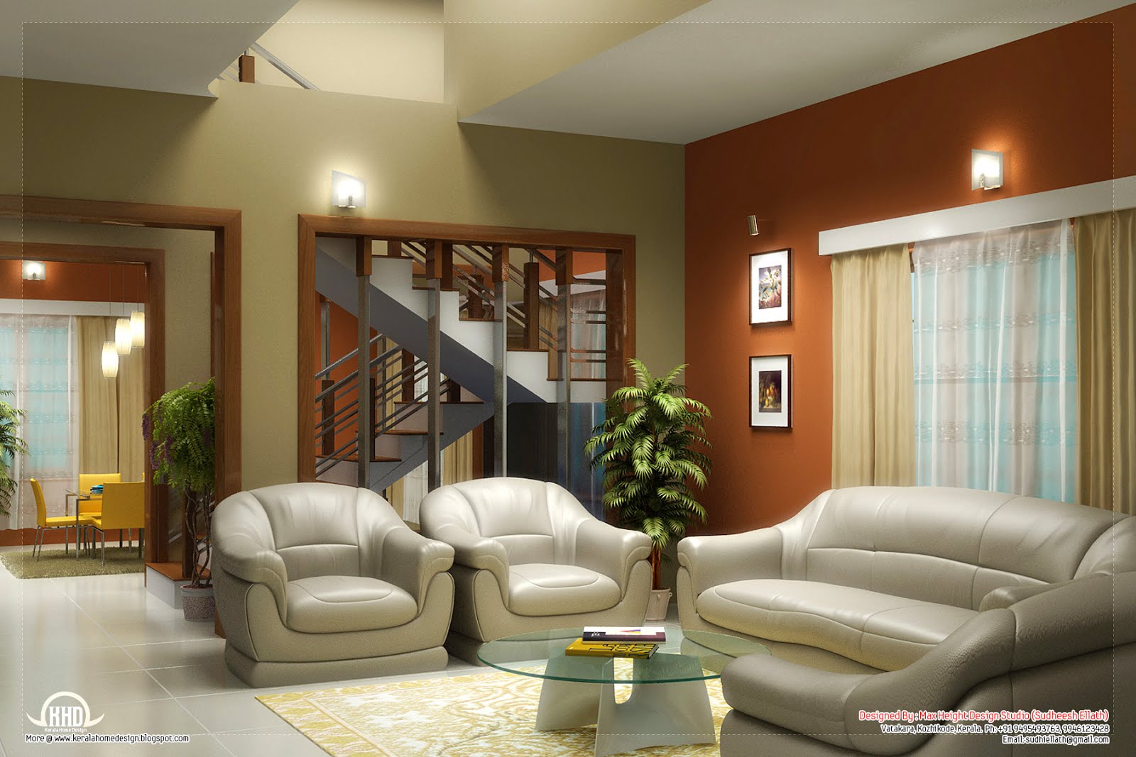 Beautiful living room rendering - Kerala home design and ...