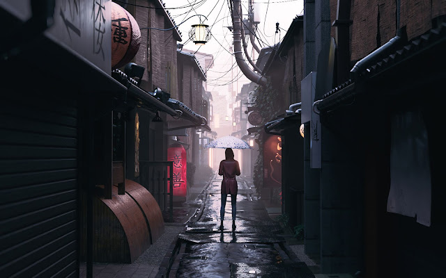 Street, Alone, Umbrella, Artist, Artwork, Digital Art, Hd, 4k