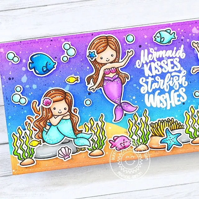 Sunny Studio Stamps: Mermaid Kisses Card by Marine Simon (featuring Magical Mermaids, Ocean View, Fintastic Friends)