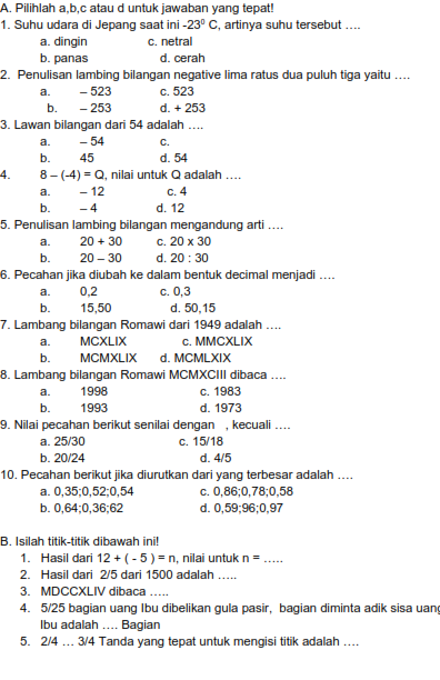 Soal UTS Matematika Kelas 4 SD Semester 2 Essay \u0026 Pilihan ganda  Belajar Matematika