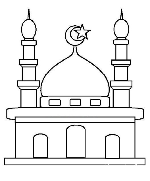 Sketsa gambar mewarnai masjid sederhana