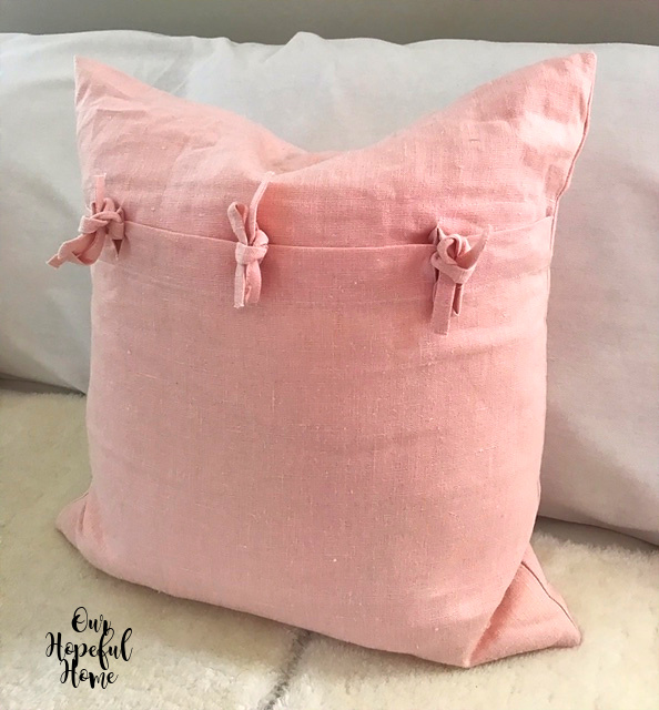 Ikea pink linen pillow cover ties