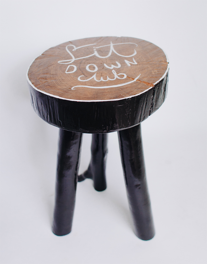 hand lettering wooden stool