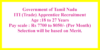ITI (Trade) Apprentice Recruitment - Government of Tamil Nadu