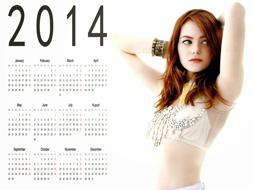 red emma stone 2014 calendar wallpaper New Year Hot, Sexy Bikini Girls ...