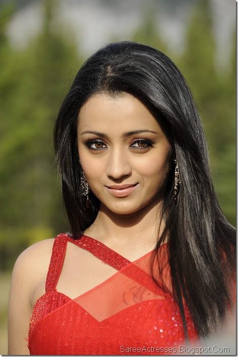 Trisha Krishnan Hot in Red Saree Pictures 4