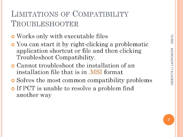 Exam 680 - Applications limitations of Compatibility Troubleshooter