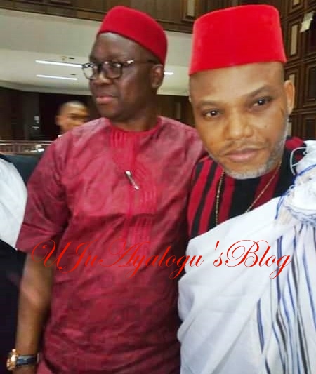 Governor Fayose Storms Abuja Court for Nnamdi Kanu's Trial, Poses with Him (Photo)