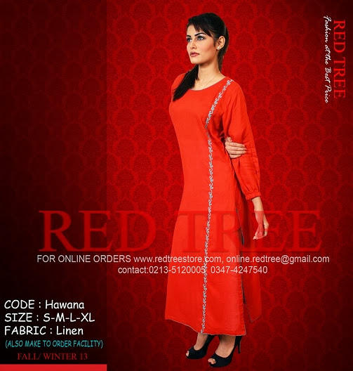 Red Tree Stylish Winter Wear Dresses 2013-14 For Ladies & Young Girls