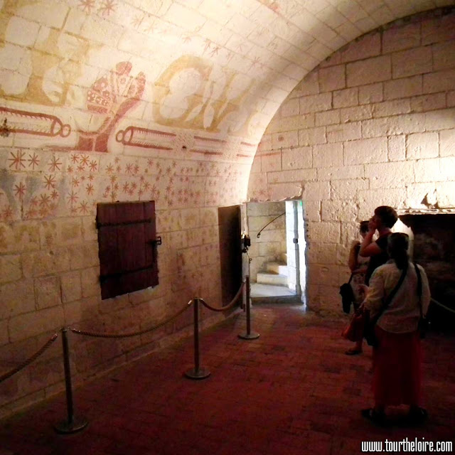 Early 16C wall paintings created by Ludovico Sforza, Duke of Milan, when imprisoned in Loches.  Indre et Loire, France. Photographed by Susan Walter. Tour the Loire Valley with a classic car and a private guide.