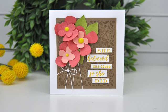 Flower stamped card with Cam & Chloe stamp from Hampton Art. Card designed by Jen Gallacher for Jillibean Soup. #jillibeansoup #hamptonart #stamping #card #paperflowers