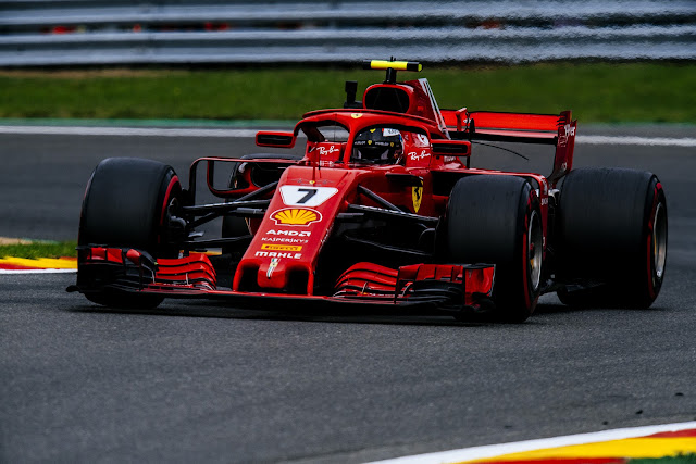 Kimi Raikkonen #7 recorded P1 with best time 1:43.355 on FP2  of the 2018 BELGIAN GRAND PRIX F1 with Scuderia Ferrari SF71H.