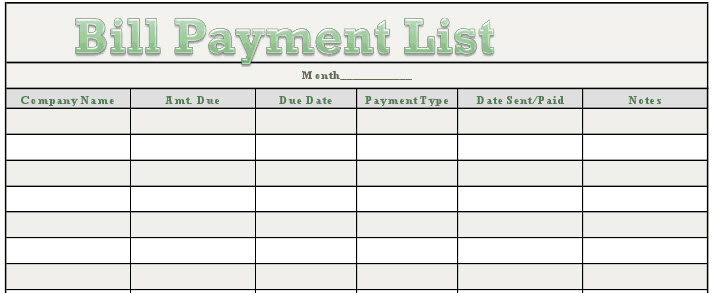 bill paying templates free