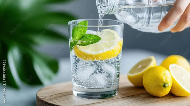 A refreshing glass of infused water with lemon and mint