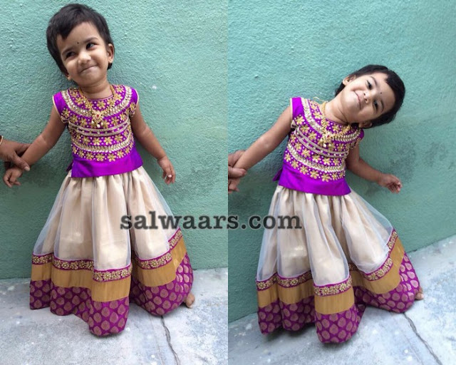 Cute Doll in Beige Net Lehenga