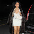  Angelic @badgalriri grabbed birthday dinner in a @newbottega look - #bottegaveneta runway coat and @aminamuaddi sandals. 