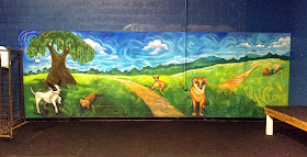 doggie daycare mural, dog mural, barkzone, dog boarding mural, dog groomer mural
