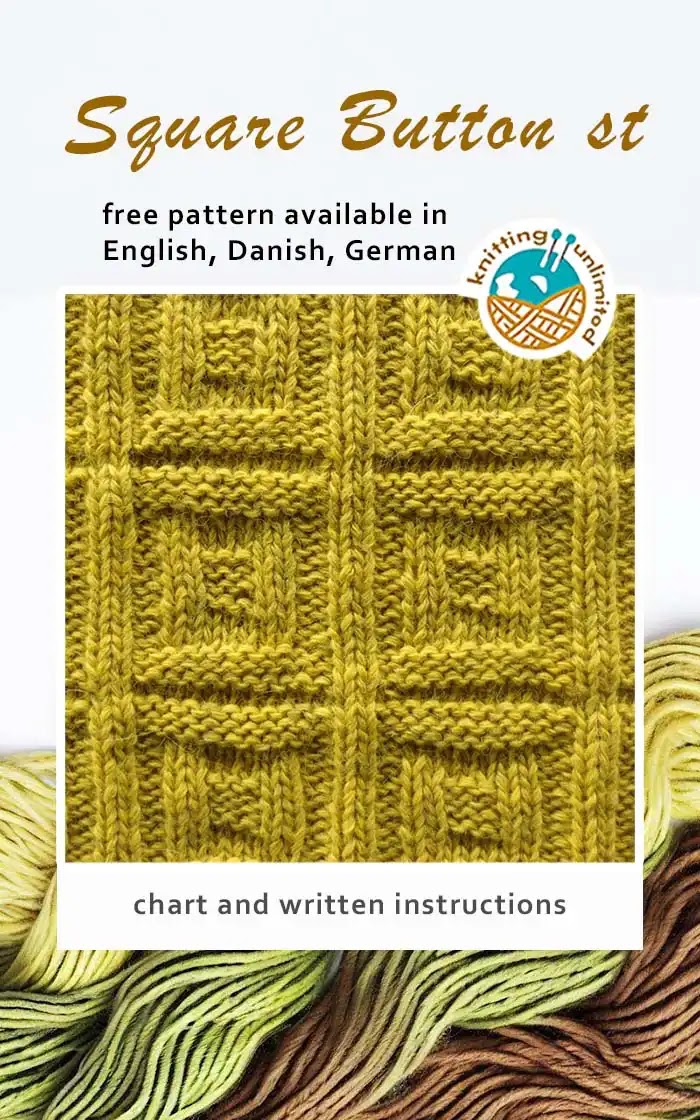 Square Button stitch pattern is offered in three languages - English, Danish, and German - and all versions are available for free