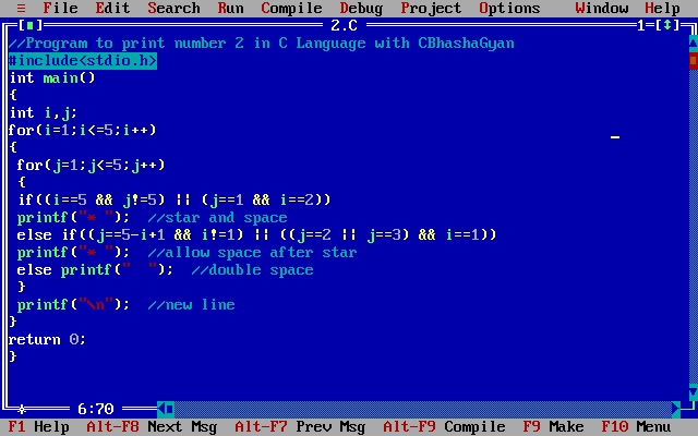 Program to print number 2 in C Language without graphics
