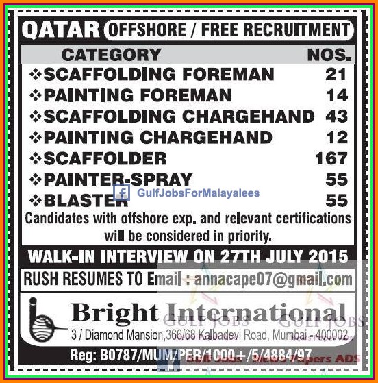 Free Job Recruitment for Qatar Offshore job Vacancies