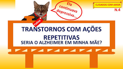 Imagem com a gata Felina apresentando o conteúdo “Transtornos com ações repetitivas: seria Alzheimer?”