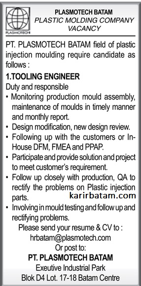 Lowongan Kerja PT. Plasmotech Batam