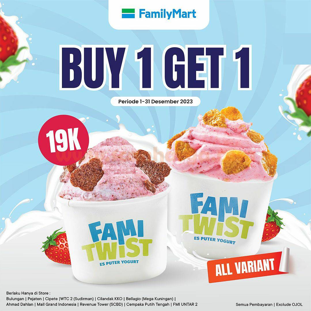 Promo FAMILYMART FAMI TWIST Es Puter Yogurt BELI 1 GRATIS 1