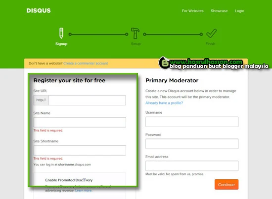 Panduan blogger cara pasang sistem komen disqus dalam blogspot
