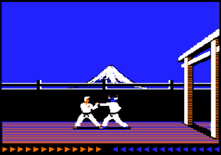 Screen shot from 1980's Karate game, Kareteka for the Apple II.