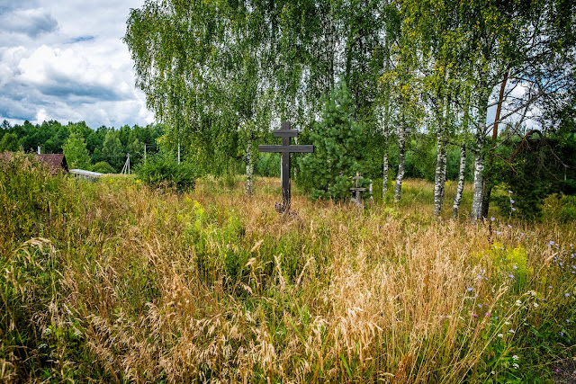 Два православных креста в высокой траве