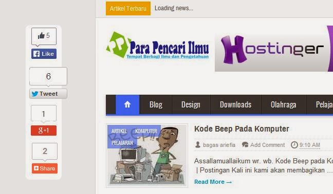 Cara Membuat Button Like, Tweet dan G+ Melayang di Blog