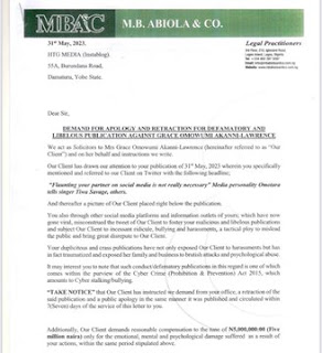 Tiwa Savage: Influencer Omotara Akanni demands N5M from Instablog9ja over defamation and libelous online publication