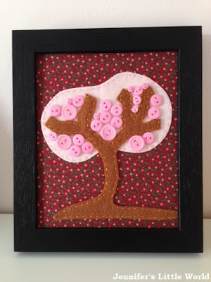 Felt and button tree picture in pink and brown