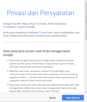 setujui privasi dan persyaratan untuk membuat email