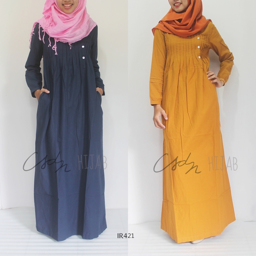 Gamis Katun Merk Le Couture Warna Ungu Tua Kancing Depan 