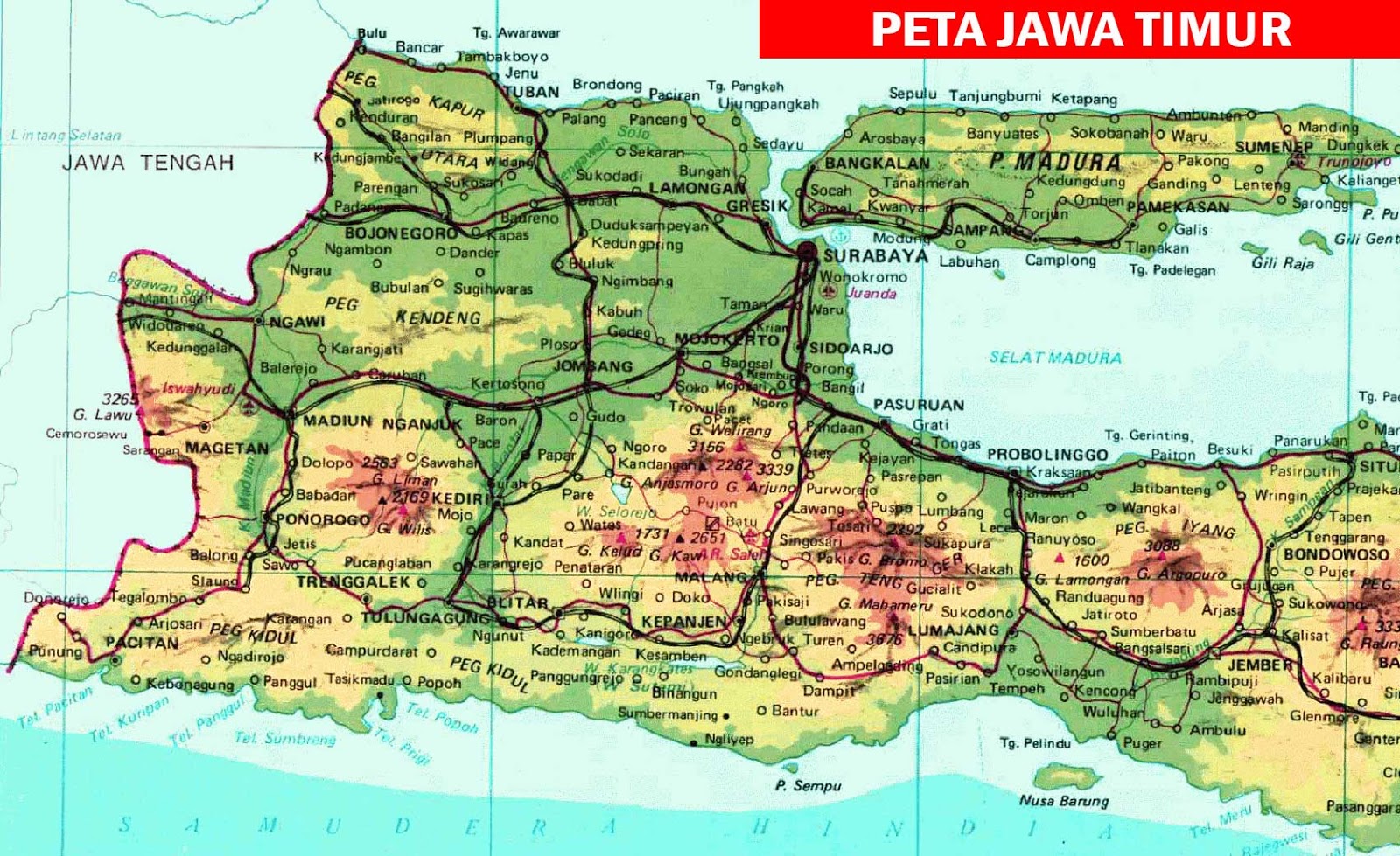  Peta Jawa Timur lengkap HD dengan 29 nama kabupaten dan 9 