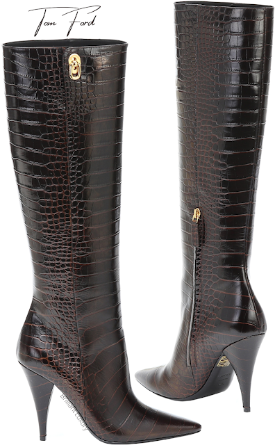 ♦Tom Ford chocolate colored croc-effect leather knee-high boots #tomford #shoes #brilliantluxury