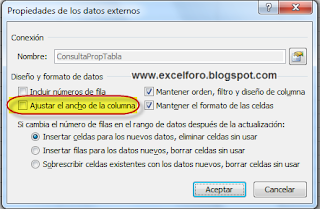Propiedades de los datos externos: Ajustar el ancho de la columna.