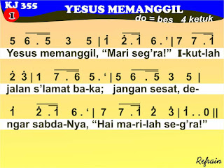 Lirik dan Not Kidung Jemaat 355 Yesus Memanggil