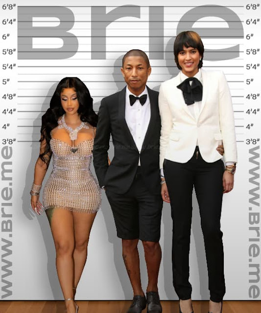 Pharrell Williams standing with Cardi B and wife Helen Lasichanh