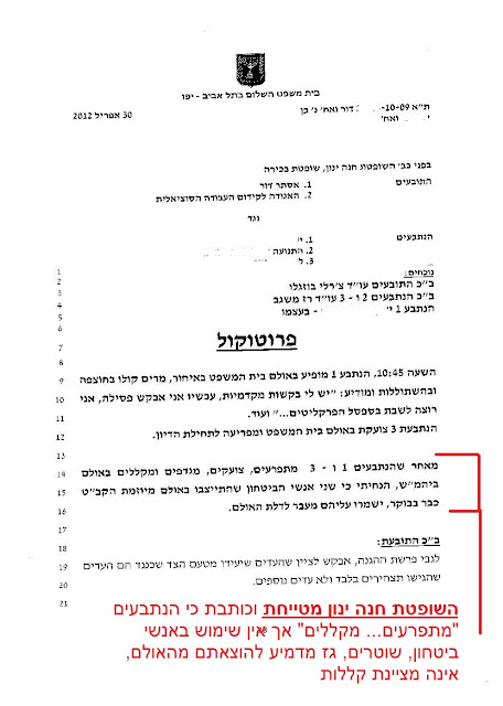 חנה יינון מלכלכת נגד הנתבעים ומוציאה אותם מההליך השיפוטי